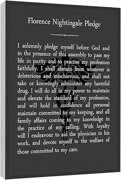 RCVTVPV Florence Nightingale Pledge Quote Wall Art NurseS Pledge Poster Literary Quote Art Canvas Wall Art For Home Office Framed Ready to Hang 8"x12"
