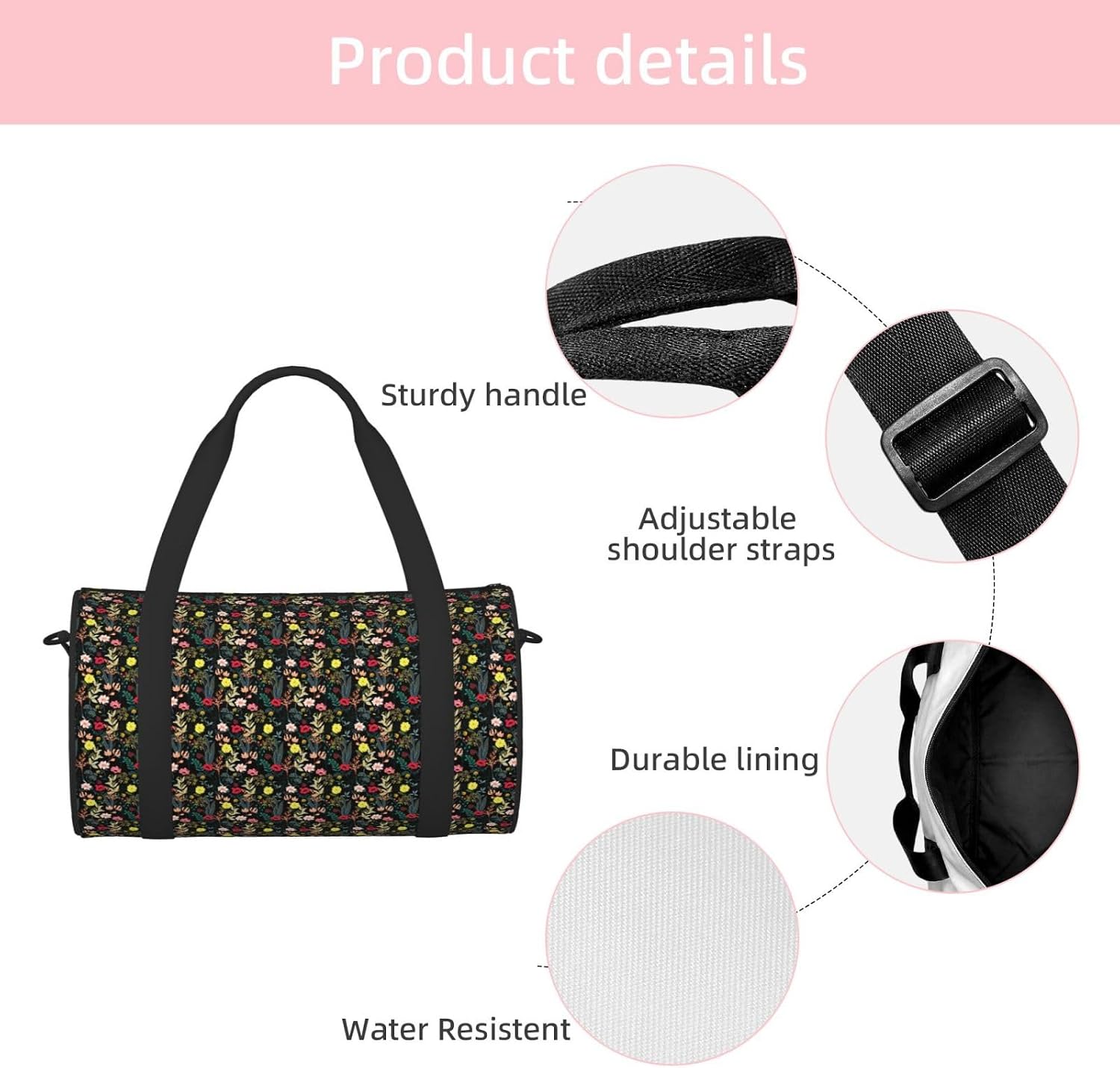 Colorful Boho Floral Print Sports Tote Bag Lightweight Water-Resistant Gym Backpack Travel Supplies