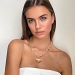 Gold Siver Heart Necklace for Women Trendy Chunky Choker Necklaces Jewelry for Women, Brass, No Gemstone