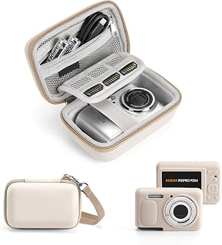 KODAK PIXPRO FZ55 Case Kit Hard Travel Case & Soft Silicone Cover, Shockproof Anti-Scratch, Organized Accessory Storage, Slim Lightweight Durable, Beige