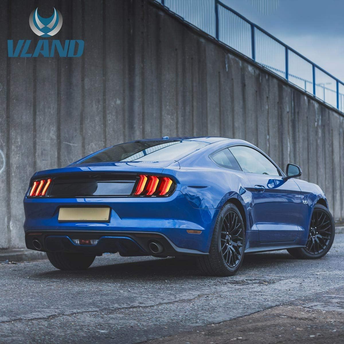 VLAND Tail Lights installed on a blue Ford Mustang GT