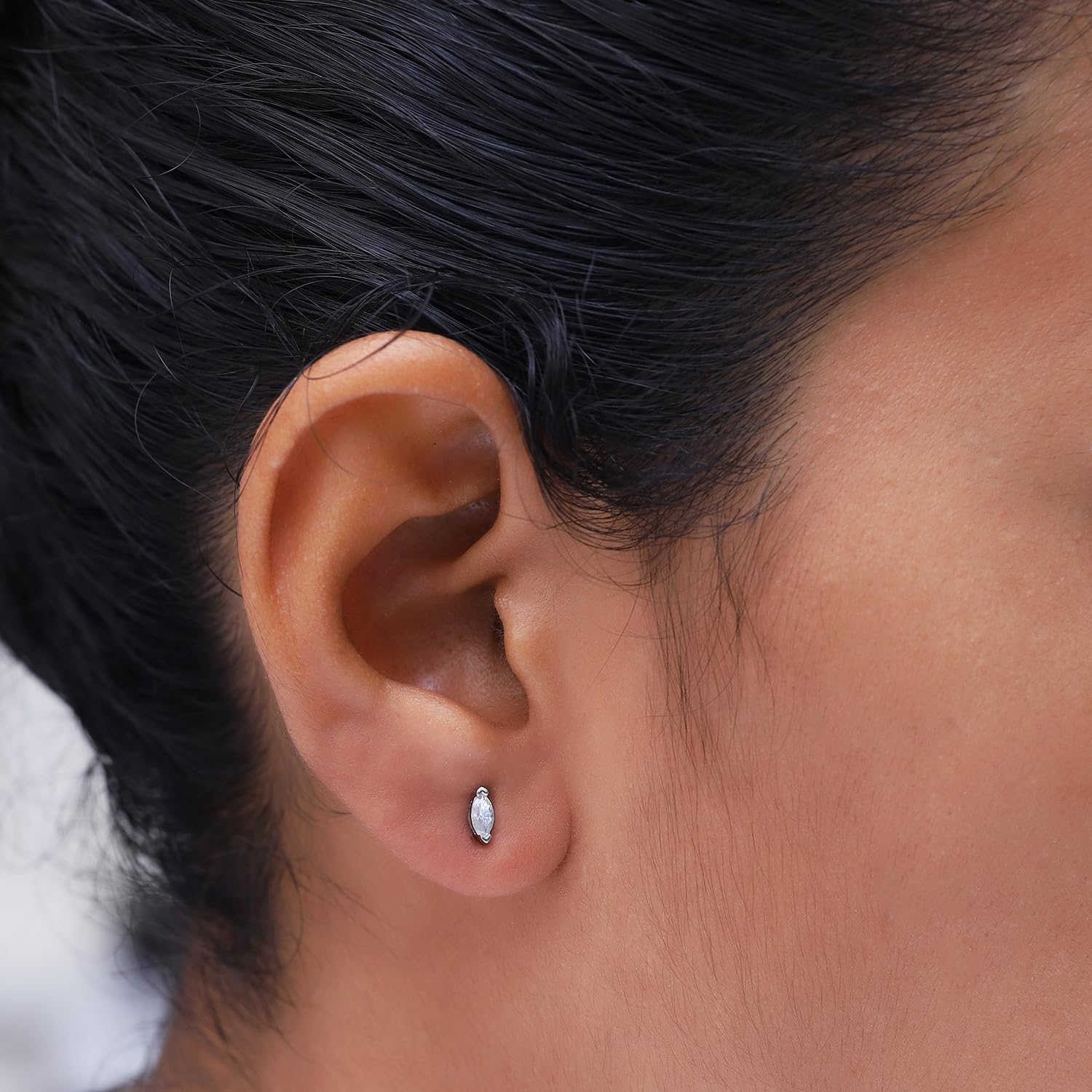 SAVEARTH DIAMONDS Solitaire Stud Earrings for Women 1/4 ctw 5X2.5MM Marquise Lab Created Moissanite Ear Studs in 18K Gold Plated Cartilage Piercing Jewelry for Her (0.24 ctw)