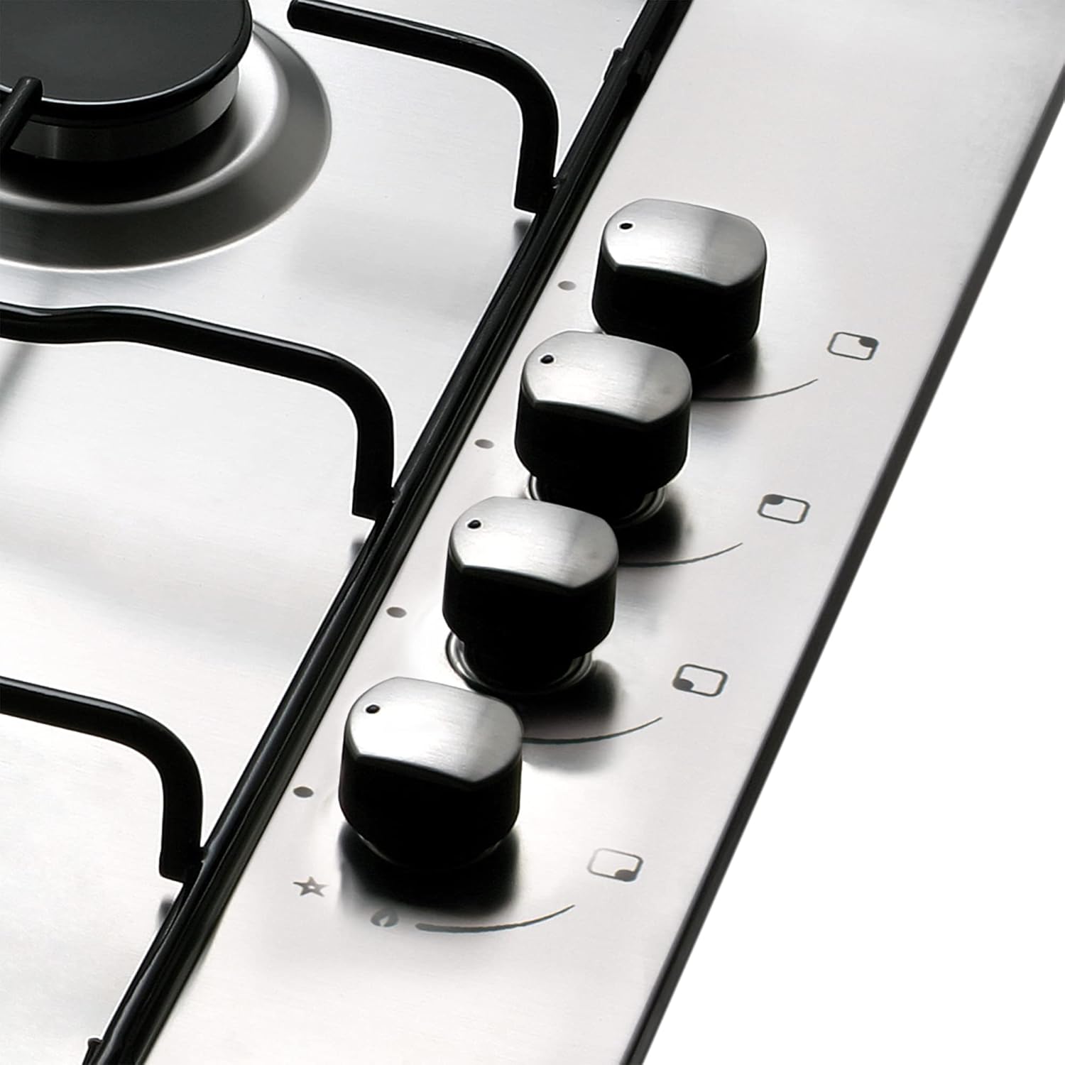 Close-up of the control knobs on the CATA GI 6004 X gas hob