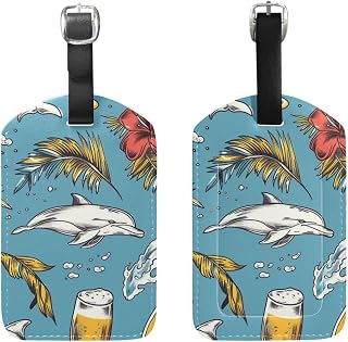Hawaii Pattern with Dolphin Luggage Tags for Suitcase, 2 Pack Travel Cruise Luggage Tags, Name ID Labels with Privacy Cover for Travel Bag Suitcase for Women Men