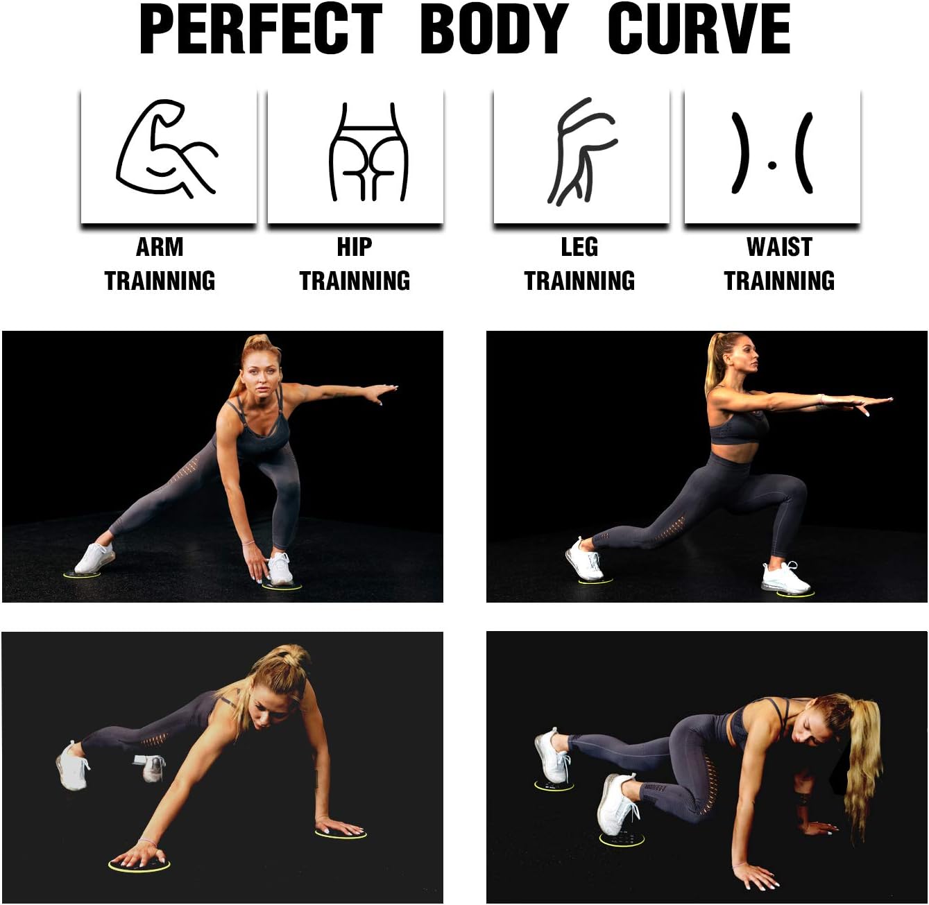 BONA Fitness Core Exercise Sliders,Dual Sided Gliding Discs(Set of 2) Use on All Surfaces with Jump Rope for Stretch Strength Abdominal Core Exercise