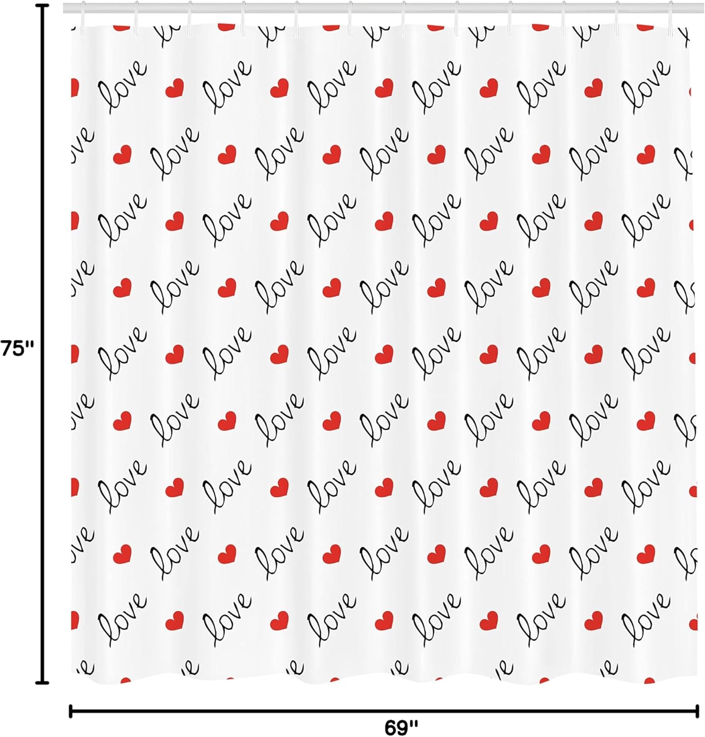 Ambesonne Love Shower Curtain, Love Valentines Day Calligraphy Illustration Ornament Illustration Art, Cloth Fabric Bathroom Decor Set with Hooks, 69" W x 75" L, Vermilion Black
