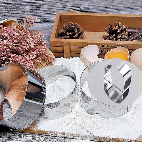 Miniatura 3 de Juego de cortador de galletas, anillos de postre de acero inoxidable, kit de 4 piezas, anillos redondos de metal para hornear pasteles, galletas y