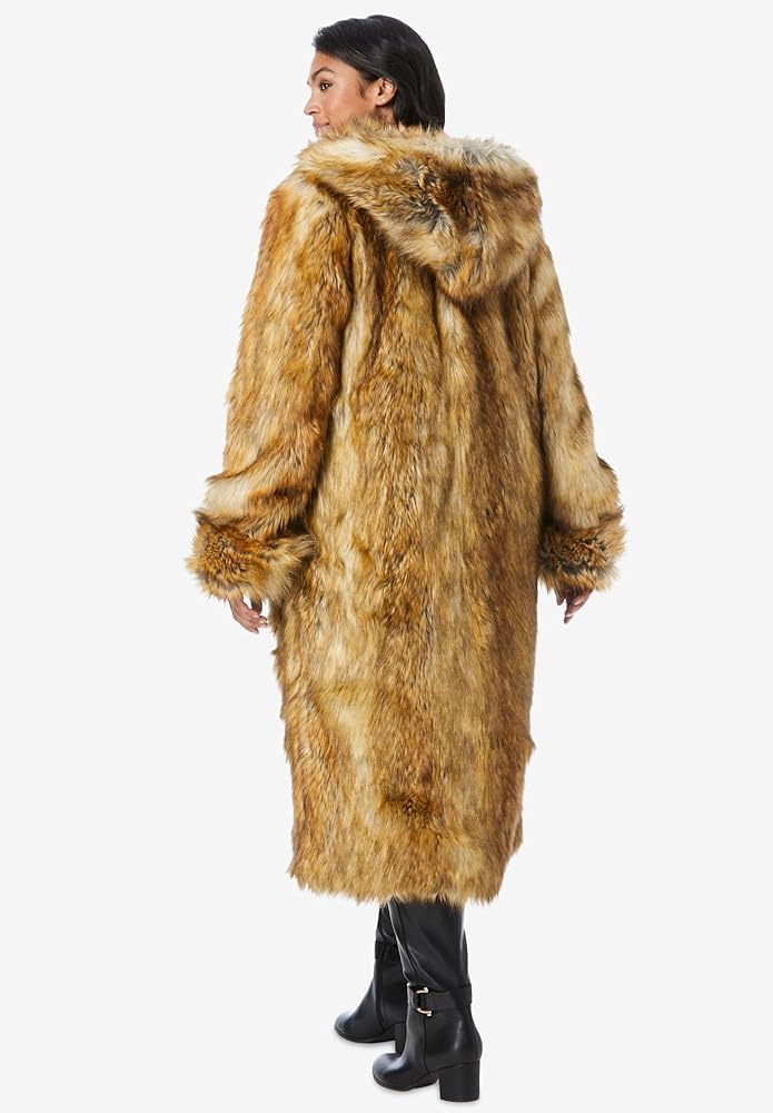 Roaman's Women's Plus Size Hooded Faux Fur Coat - M, Fox at Amazon