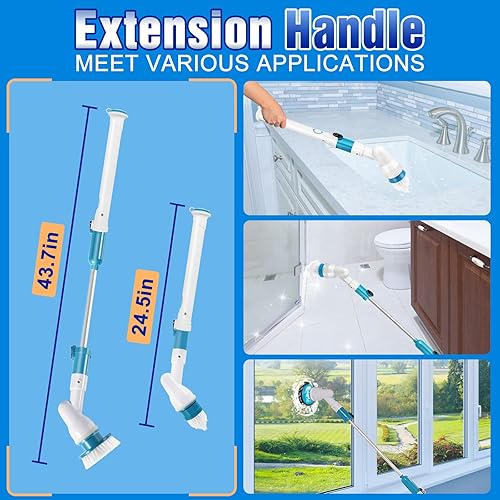Miniatura 7 de Depurador eléctrico giratorio, limpiador giratorio de ducha inalámbrico con 5 cabezales de cepillo, brazo de extensión ajustable, cepillo de