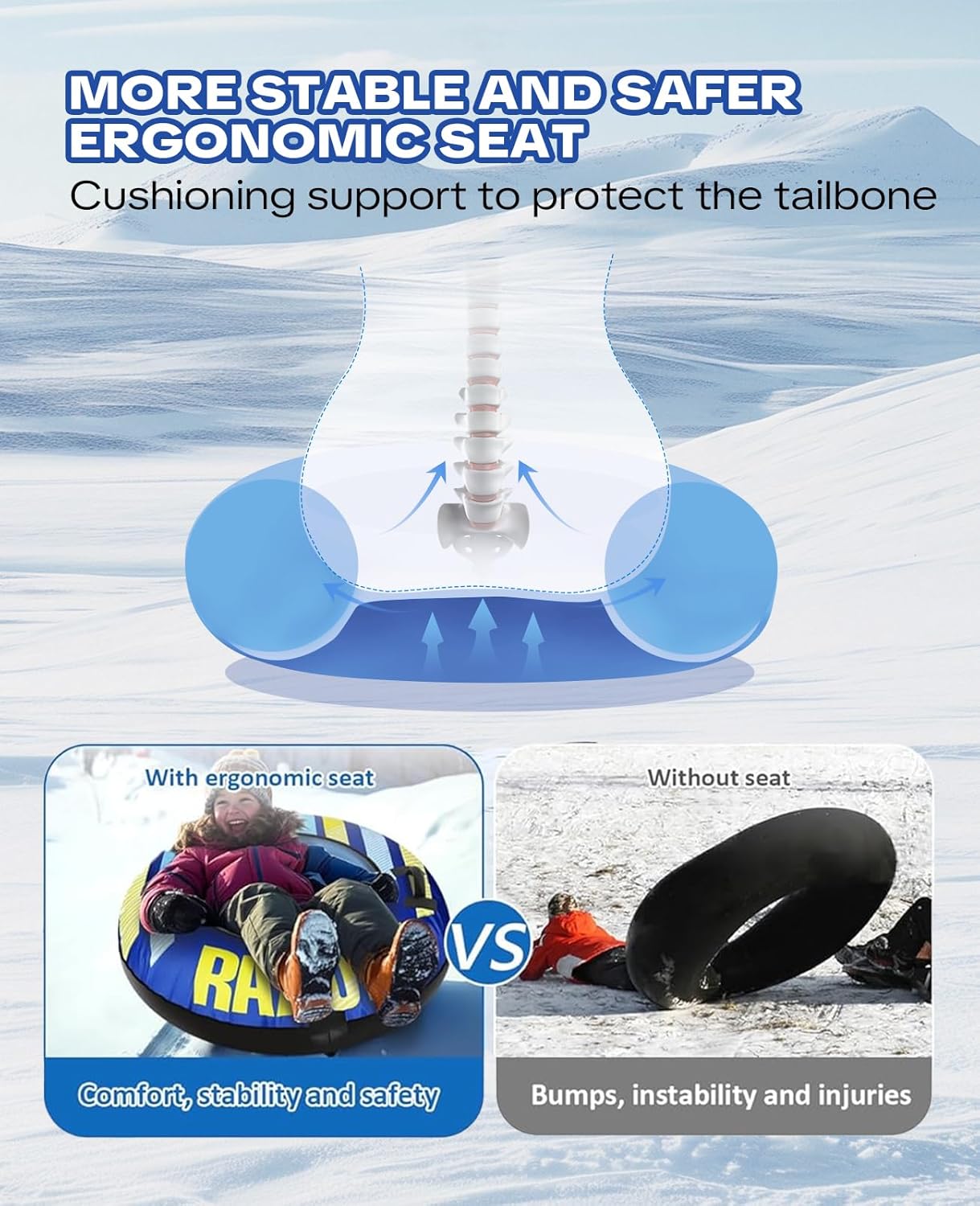 Raxurt Heavy Duty Snow Tube with Premium Canvas Cover, Inflatable Snow Sled for Kids and Adults, Thickened Bottom with Towable Pull Ring, Sledding Winter Outdoor Fun Toys