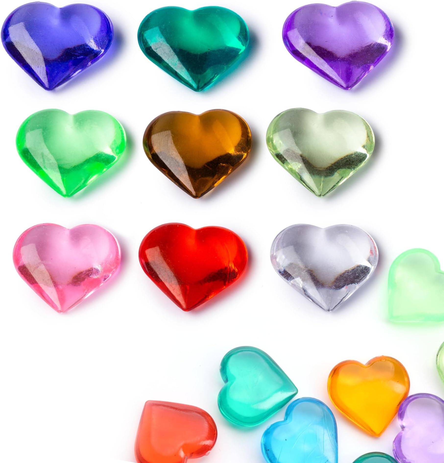 Heart Gems - Gemstones and Crystals - Pack of 145pcs Vase Filler - Jewels for Crafts - Fish Tank Rocks - Sensory Bin Filler Gems for Crafting - Fake Ice Valentine Hearts - Multicolored