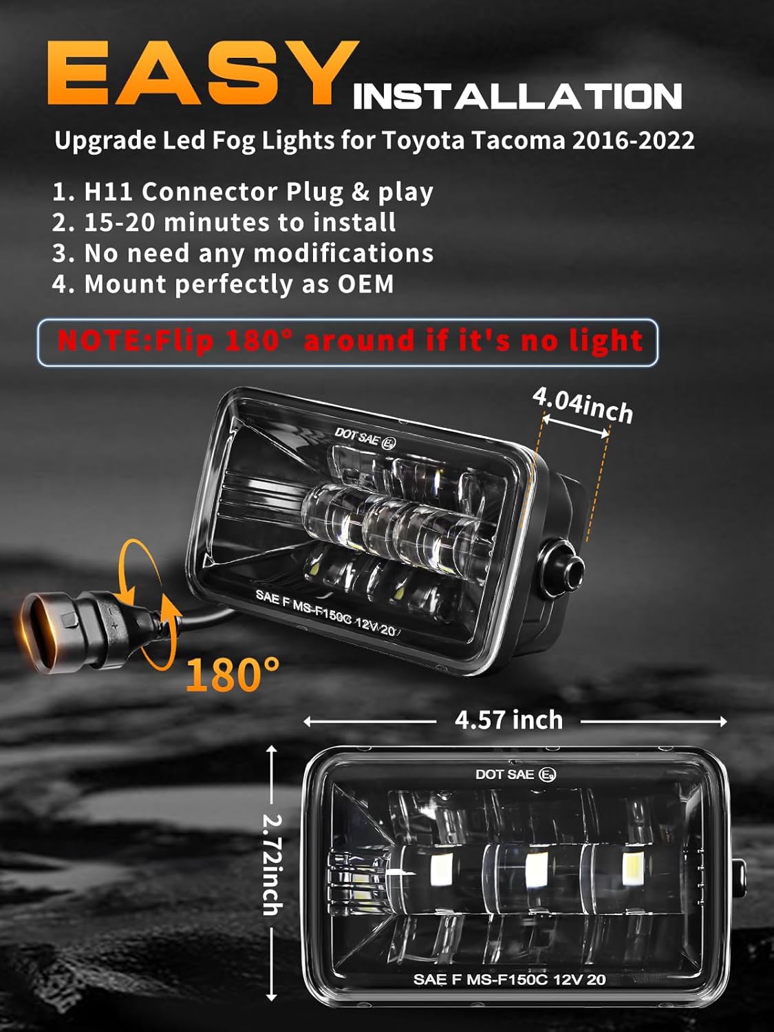 Led Fog Lights Compatible with 2015-2020 Ford F150, 36W 4 Inch LED Fog Light, DOT Approved Driver and Passenger Side Driving Fog Lamps Assembly, Replacement Waterproof Bumper Lamps Set -Black