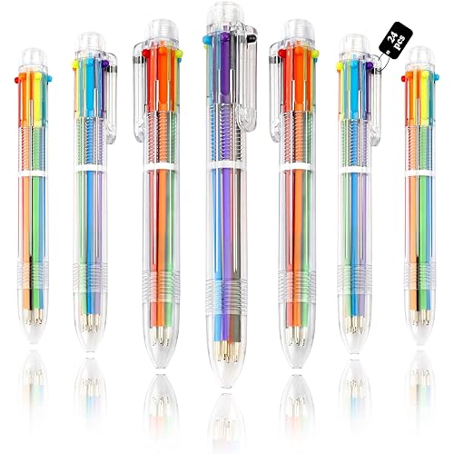 24 Pack Multicolor Pen 0.5mm 6-in-1 Multicolor Ballpoint Pens for School Office Supplies Party Favors for Kids Teacher Valentine's Day Gifts for Kids Retractable Pens Classroom Birthday Supplies
