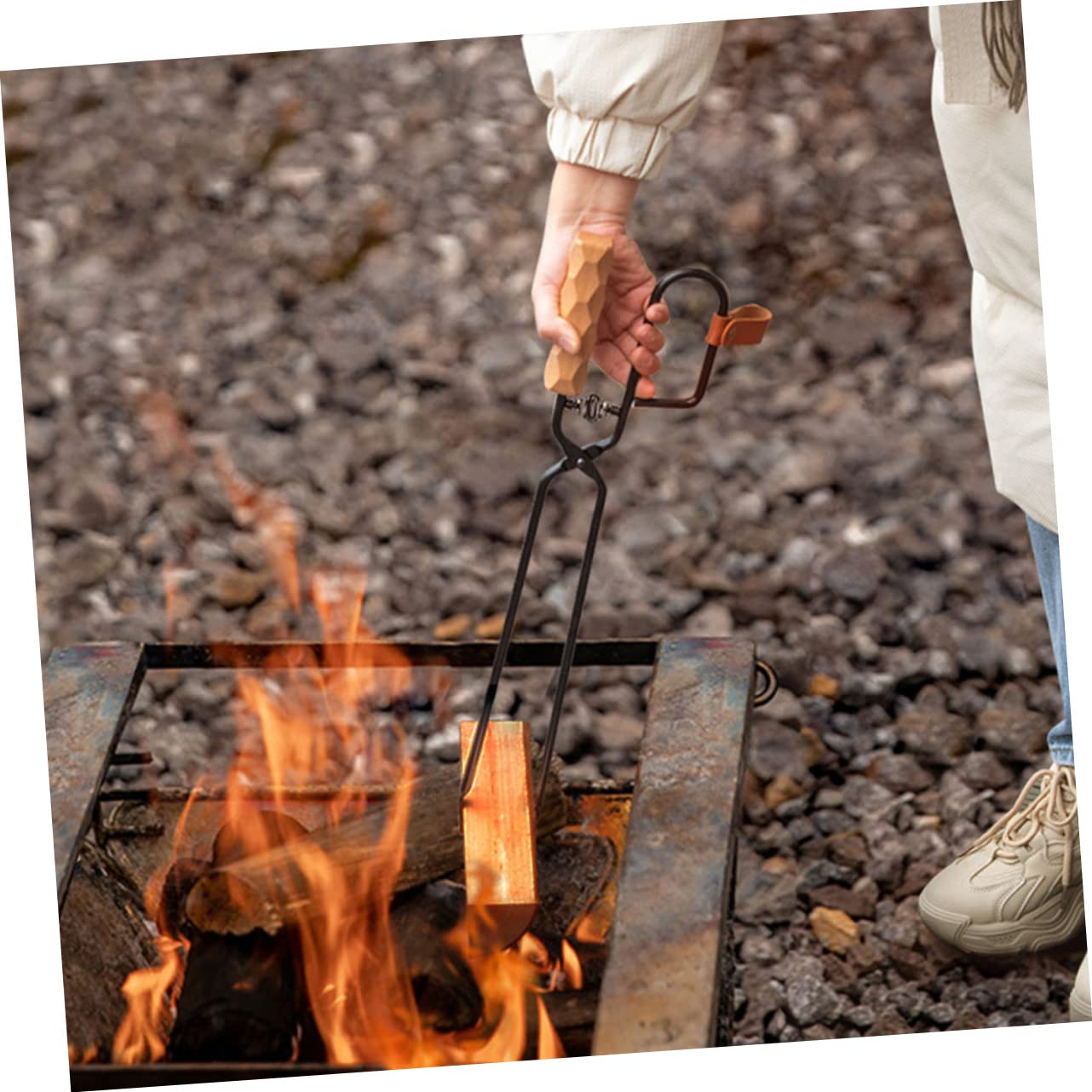 Abaodam Camping Charcoal Tong with Handle Portable Bbq Fire Clip for Outdoor Grilling Multi-purpose Charcoal Clamp for Handling and Firewood Addition