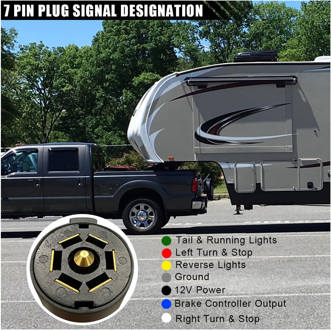 BDZMC 2PCS 12V 7 Pin Trailer Plug Connector, Heavy Duty 7 Way Round RV Style Flat Blade Trailer Light Wiring Harness Connector, Replacement Trailer Towing Plug for RV Boat Trailer