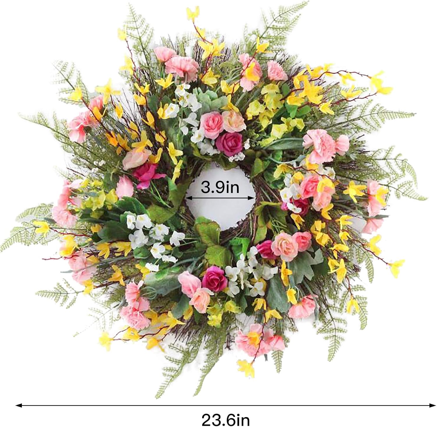 MINGZHE Spring Wreaths for Front Door,Summer Carnation Flower Wreath for Front Door, Artificial Carnation Yingchun Flower Wreath, Hanging Artificial Floral Door Wreath(#1)
