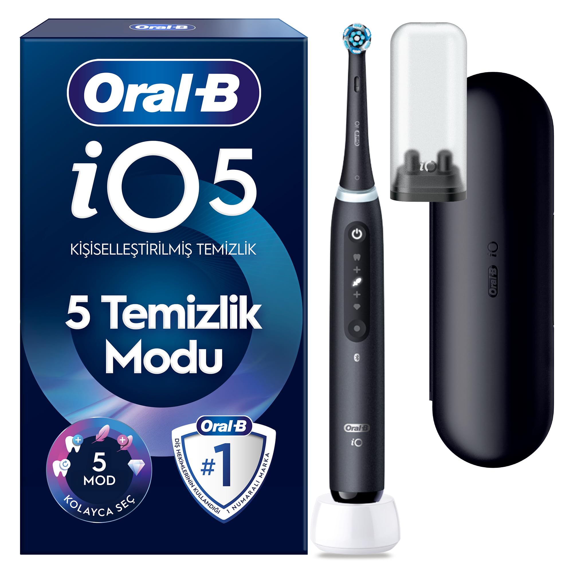 Oral-B iO5 Mat Siyah Şarjlı/Elektrikli Diş Fırçası, 1 Fırça