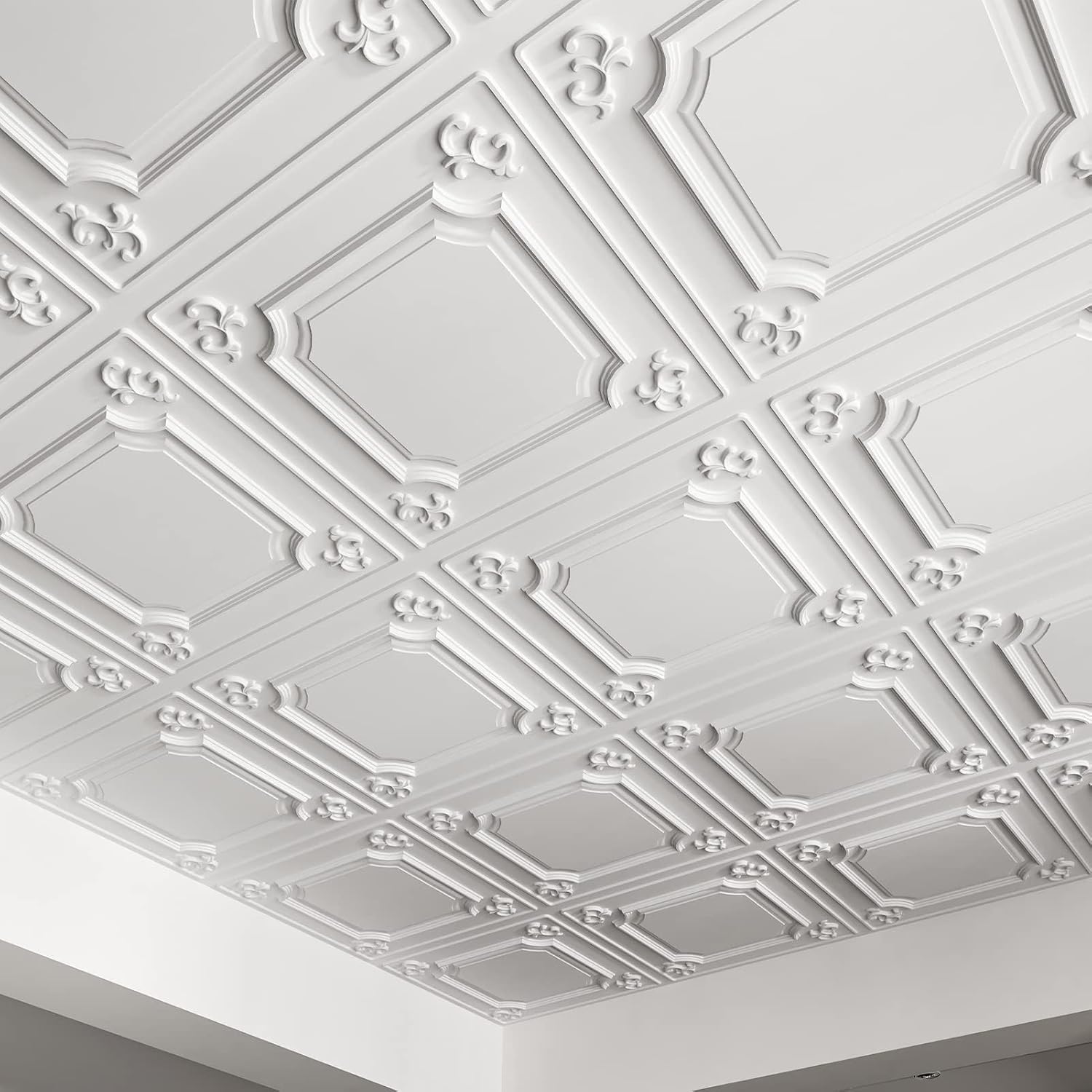 Art3d Drop Ceiling Tiles 24x24 in White (12-Pack, 48 Sq.ft), Wainscoting Panels Glue Up 2x2 24"x24" White