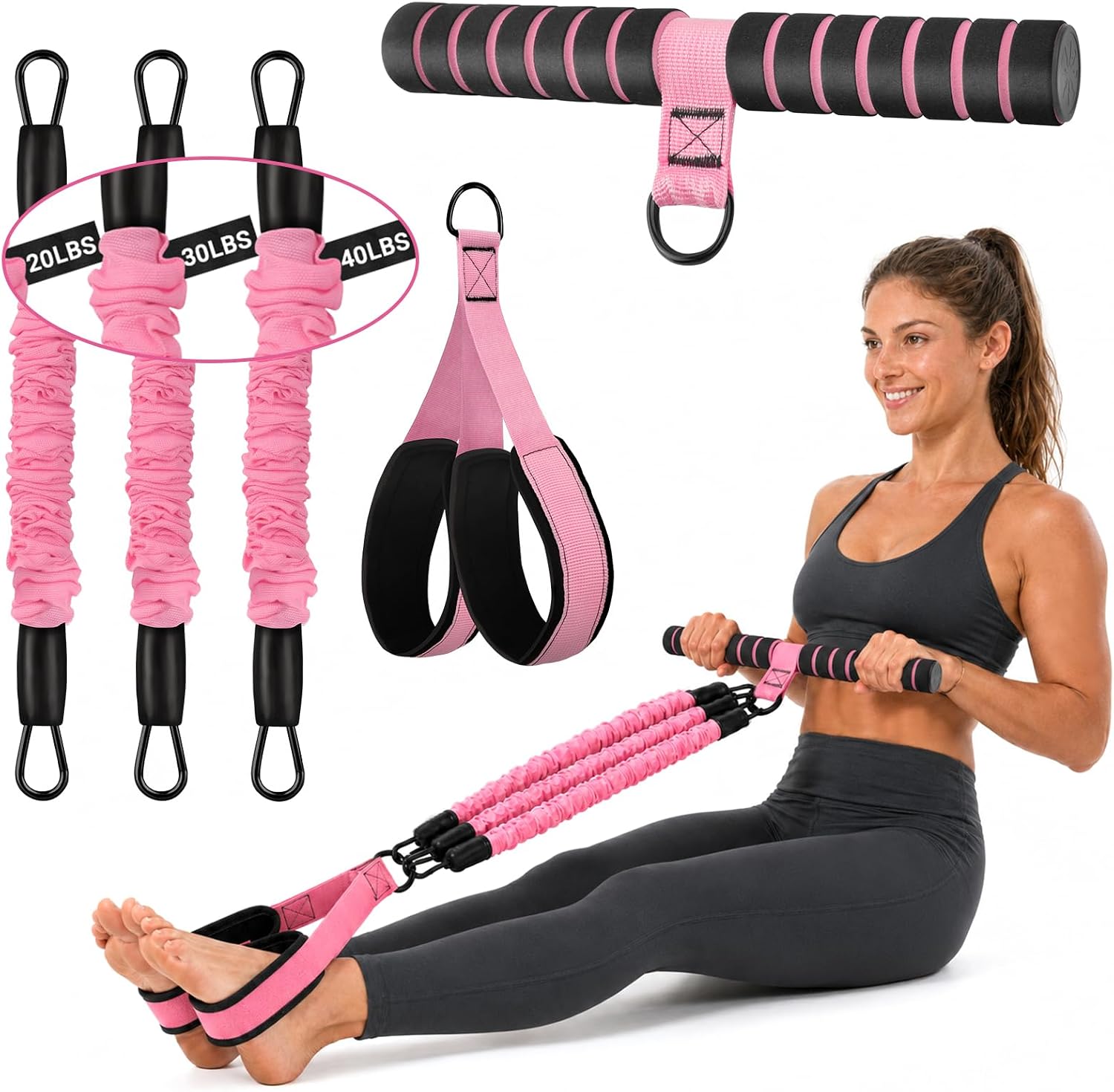 Pedal Resistance Bands with Handles, 90Lbs Adjustable Exercise Band Set