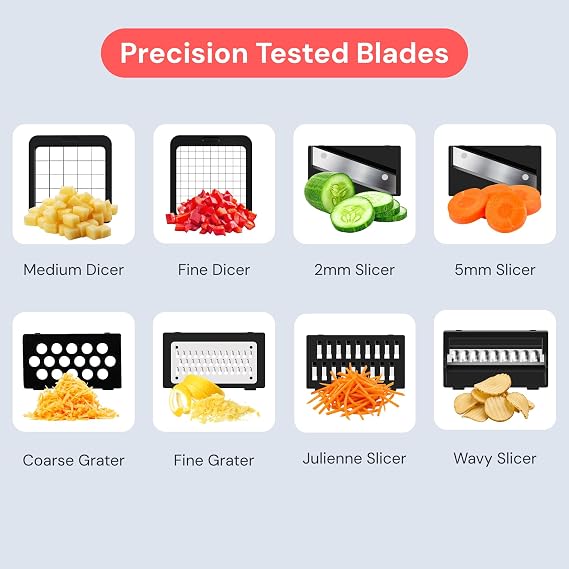 Fullstar XL Vegetable Chopper & Mandoline Slicer Vegetable, Onion, Potato, Food, Veggie & Fruit Slicer, Dicer & Spiralizer with Pull-Out Catch Tray, Kitchen Gadgets & Gifts (8 in 1, Black/White)