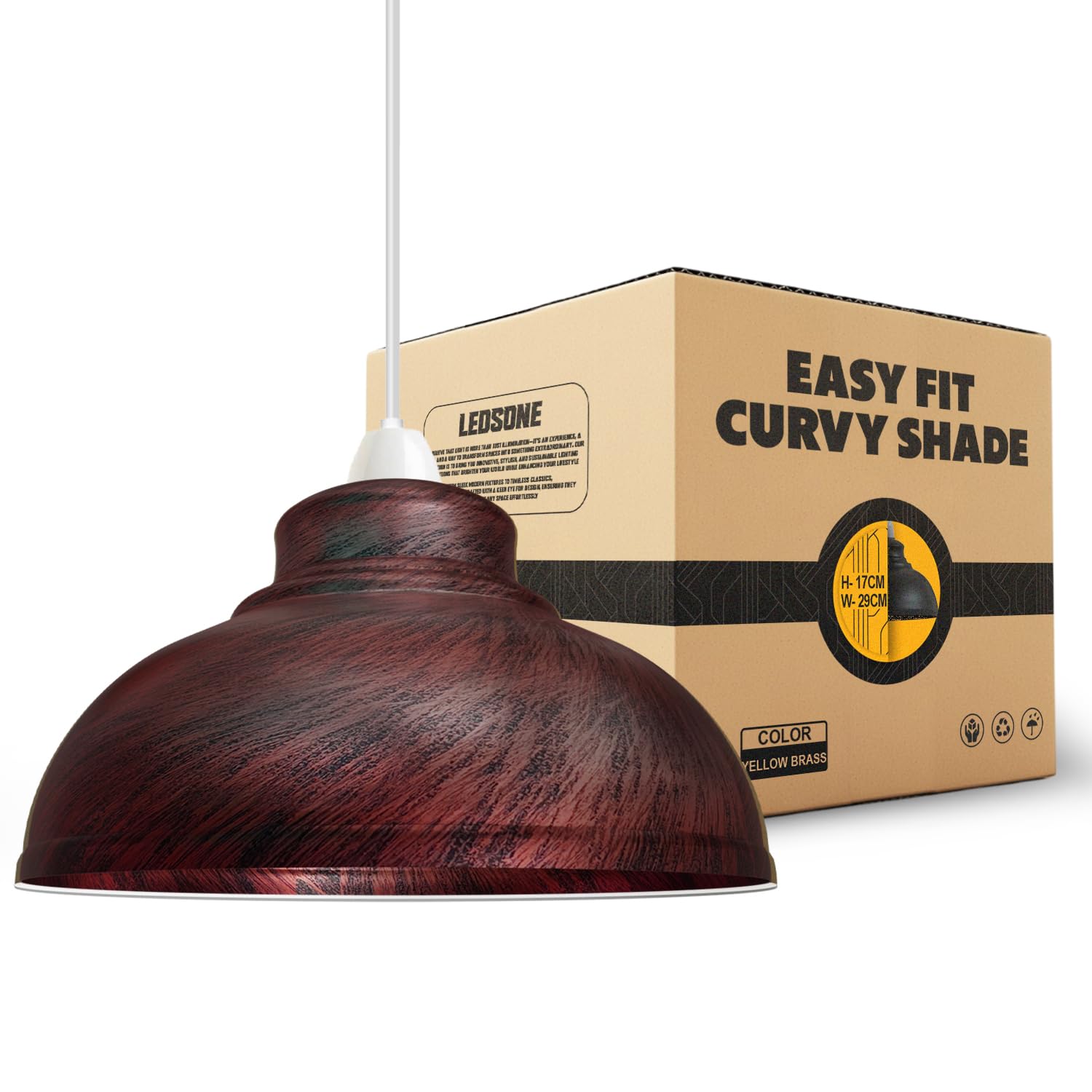 LEDSONE Retro Metal Rustic Red Ceiling Lampshade 29cm Easy Fit Modern Hanging Pendant Lightshade for Bedroom Dining Room Hallway Office Industrial Kitchen Restaurant Bar