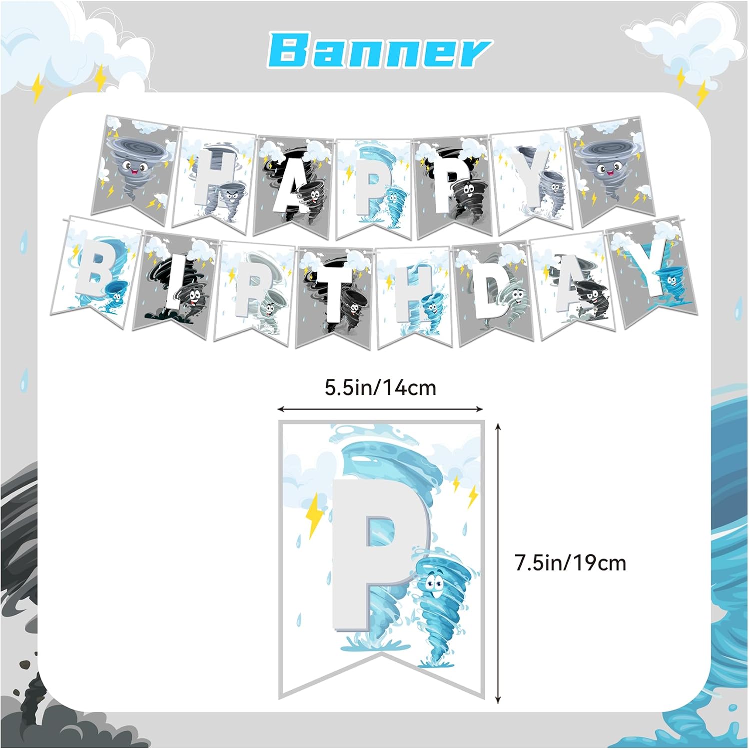 Tornado Party Decorations Tornado Birthday Decorations Set, Tornado Party Supplies Includes Birthday Banner, Cake Topper, Cupcake Toppers, Latex Balloons image 2