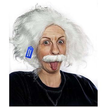 ALLAURA Inspired by Famous Physicist Wig Old Man White Mad Scientist Wig & Mustache Set Funny Physicist Costume for Adults, Halloween, Cosplay, Genius Look, Retro Science Outfit Party Accessory