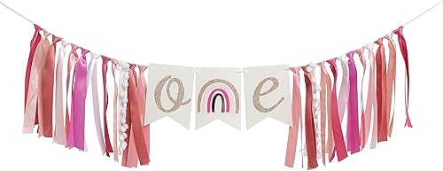 Cartel bohemio de primer cumpleaños de arcoíris  Cartel bohemio arco iris para silla alta para bebé niña, decoración de fiesta de primer cumpleaños,