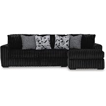 Signature Design by Ashley Sectional Couch with Chaise, Black Corduroy