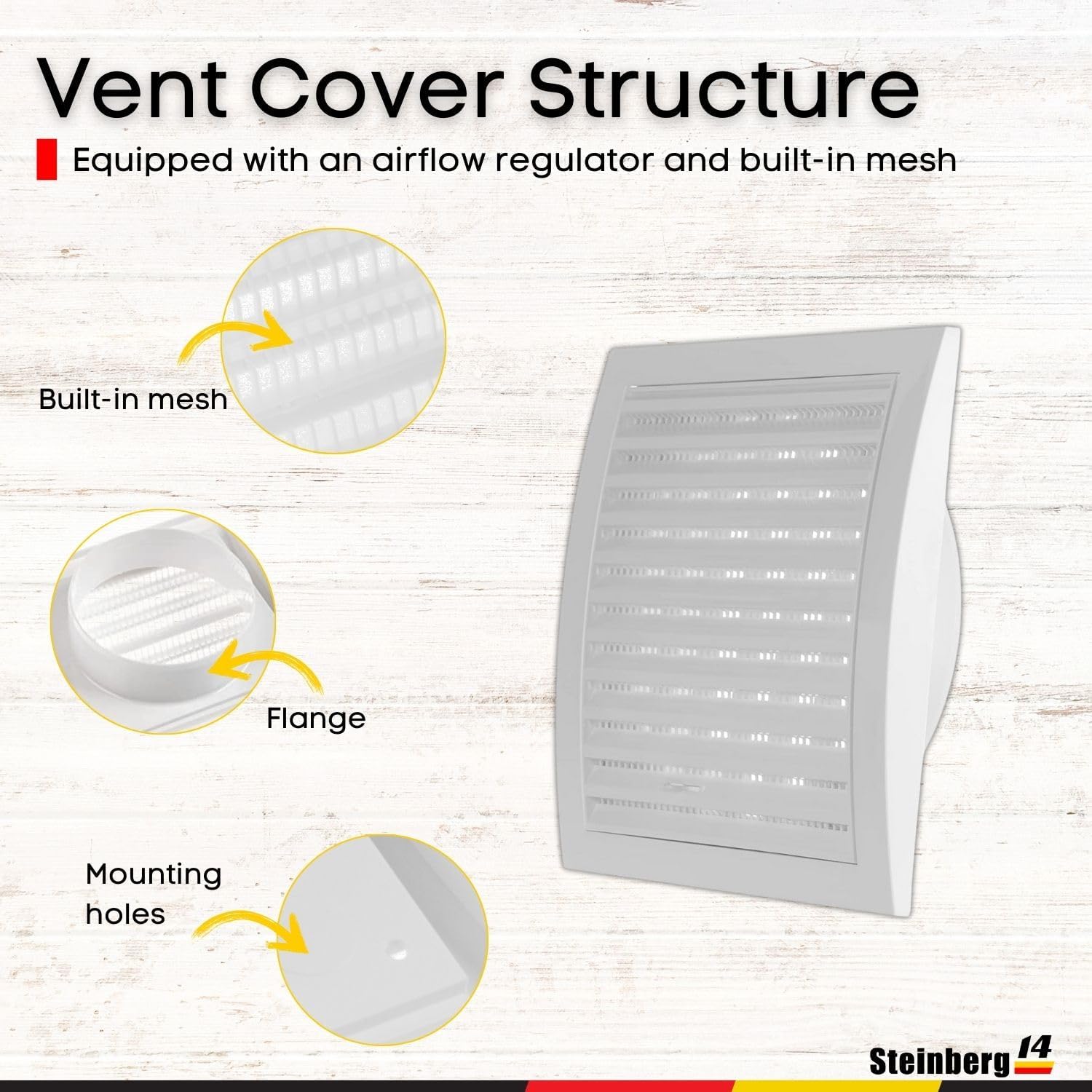Steinberg14 Adjustable Dryer Vent Cover 6 inch - White Ventilation Covers with Built-in Screen - Plastic Vents for Indoor and Outdoor Use - Supply and Exhaust Grille for Wall and Ceiling