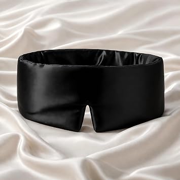 100% Pure Mulberry Silk Sleep Mask Luxury Ultra Soft Light Blocking Eye Mask with Face-Hugging Fit & Adjustable Strap for Deep Sleep, Travel & Relaxation Black