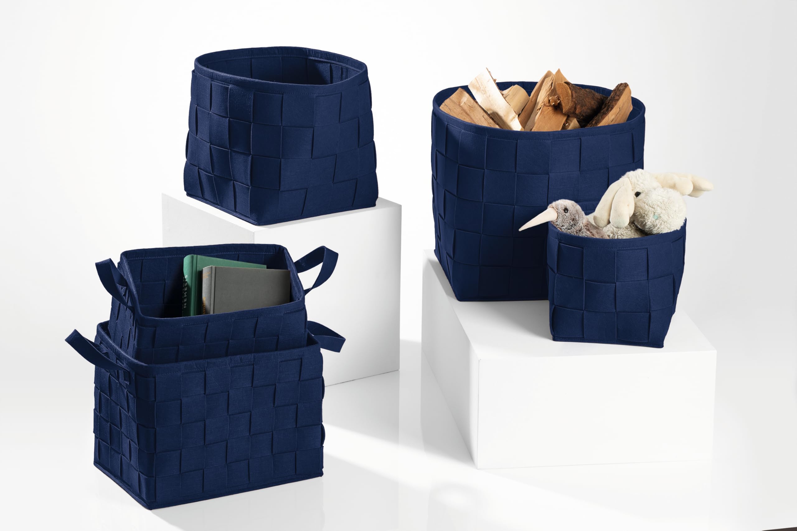 Cesta in feltro 24x24x24 cm | Ideale per legna da camino e riviste | Resistente e versatile | Cesta pieghevole adatta per scaffali [Blu scuro]