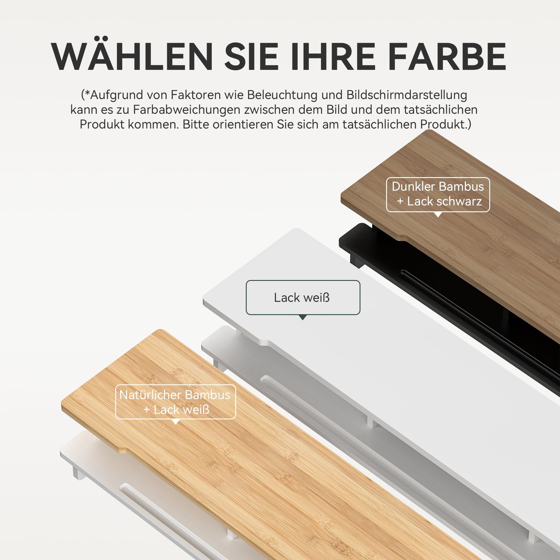 WELL WENG Monitorständer Doppelmonitorständer für Schreibtisch, Holzregal für Schreibtisch mit Aufbewahrungsorganizer und Halterung für Smartphone und Tablet (108 cm, weiß und naturfarbenes Bambus)