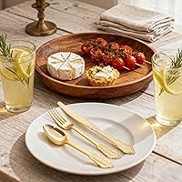 Vista 2 de WDF 300 cubiertos de plástico dorado desechables, cubiertos de plástico resistente, juegos de cubiertos dorados que incluyen 100 tenedores, 100