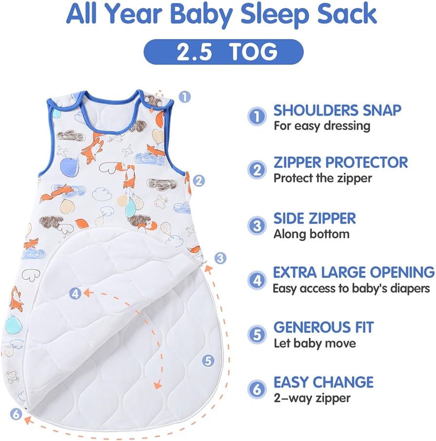 Mosebears Sleep Sack Baby Winter Wearable Blanket with 2Way Zipper,2.5