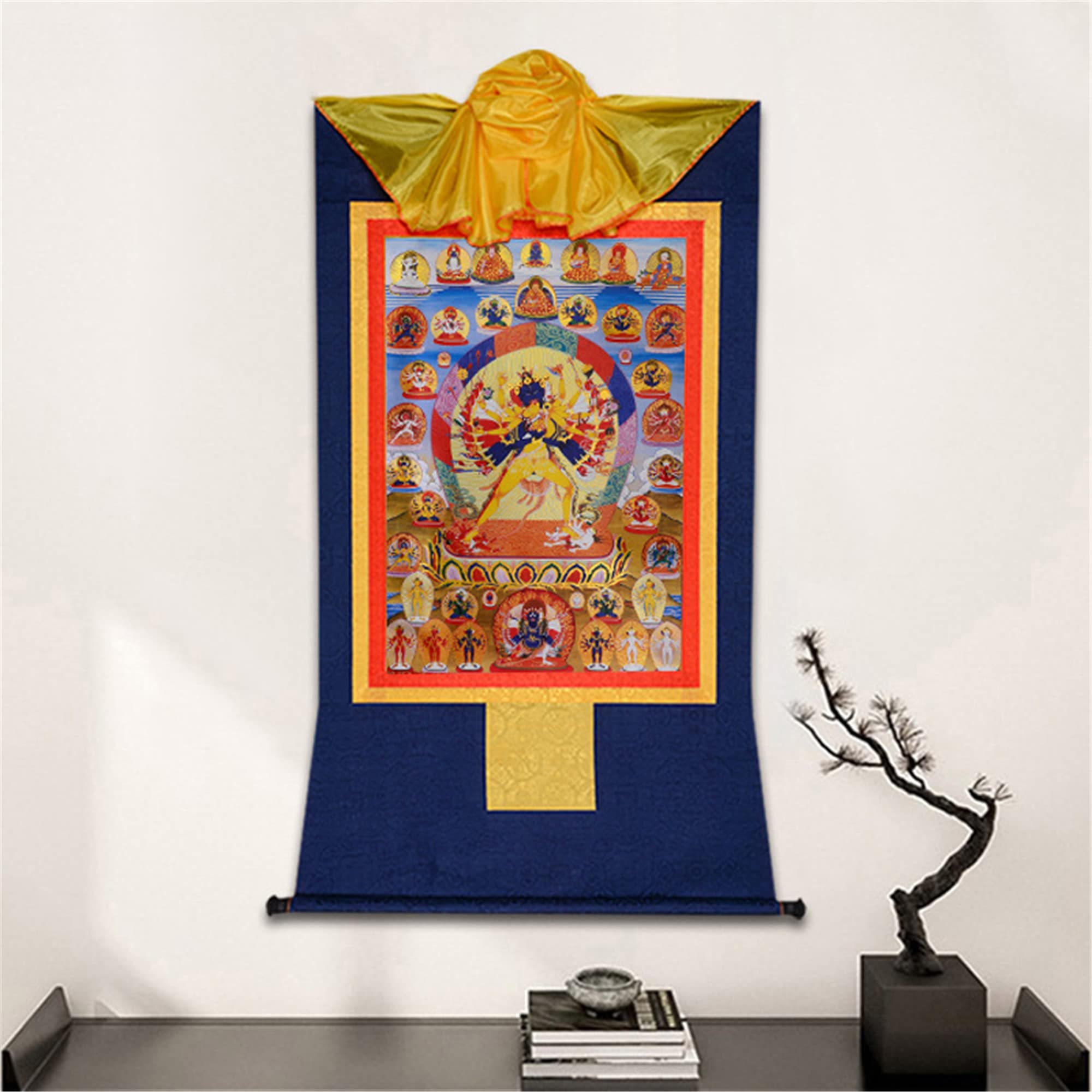 Gandhanra Thangka Tibétain - Kalacakra Vajrayogini Thangka - Peinture Tantrique Bouddha à Dorure - Tapisserie Mural pour Décoration Zen - Méditation et Relaxation Spirituelle