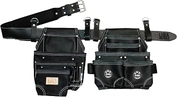 Heavy Duty Leather Tool Belt Set for Carpenters, Framers & Roofers Construction Tool Pouch with Adjustable Belt | Professional Grade Work Belt Available in Black, Brown, and Cherry BLACK