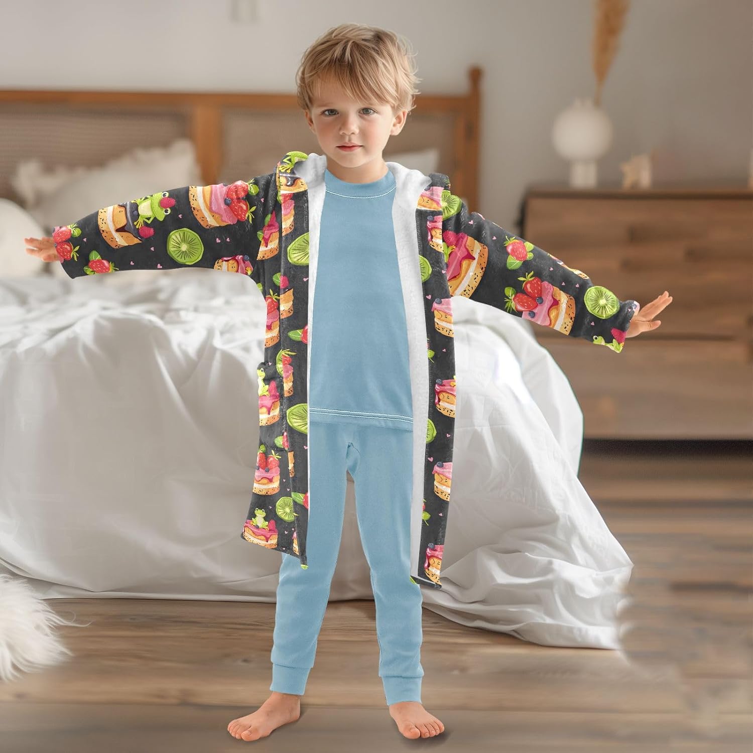 senya Frog Cake Toddler Hooded Bathrobe Kids Soft Plush Bath Towel Robes for Boys Girls 2-12 Years