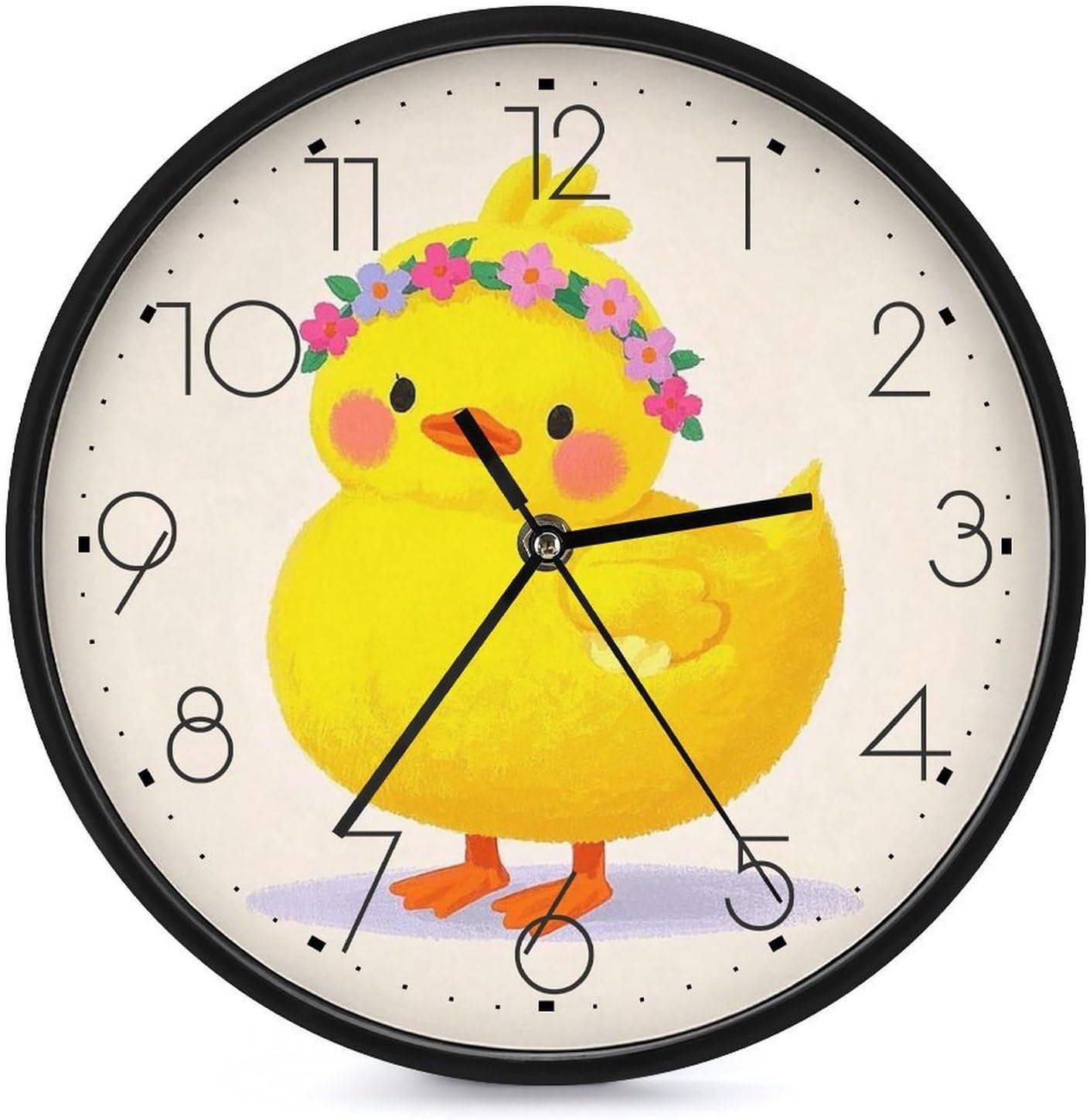 Duckling with Wreath on Head Round Wall Clock Silent Clock 10 Inch