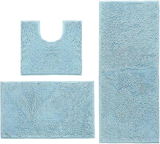 VINCREY Bathroom Set, Rugs Sets 3 Piece Anti-Slip Chenille Mats and Sets, Absorbent Bath Mat for Tub, Shower, Room, Kitchen, Machine Washable (40x60_50x80_50x50cm, Light Blue)