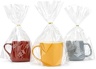 Christmas Cellophane Bags, Bottom Gusset Treat Bags, 8"x 11" Clear Cellophane Gift Bags with Ties, 50Pcs Cello Cellophane Treat Goodie Bags for Party Favors Wedding Gift Mug Wrapping Candy Cookies