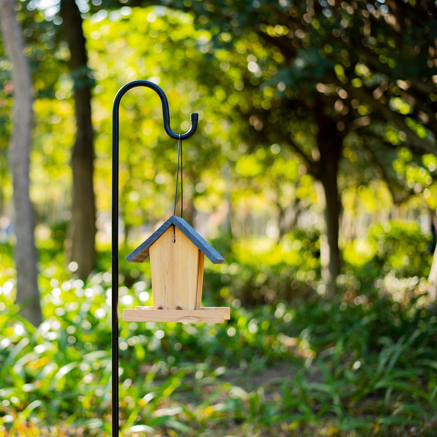 Bluwing 77 Inches Outdoor Shepherd Hook with 5 Prong Base (2 Packs), Stand Pole for Humming Bird Feeder, Adjustable Freestanding Hanger Base for Flower Planter, Outside Garden Holder for Wind Chime