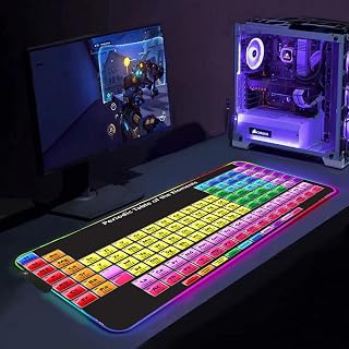 Gaming Mouse Pads Personalized Periodic Table of Chemical Elements RGB Gaming Mouse Pad LED Keyboard Pad Large Desk Mat Gaming Gamer Pc Accessories Non-Slip Mat,300X700MM