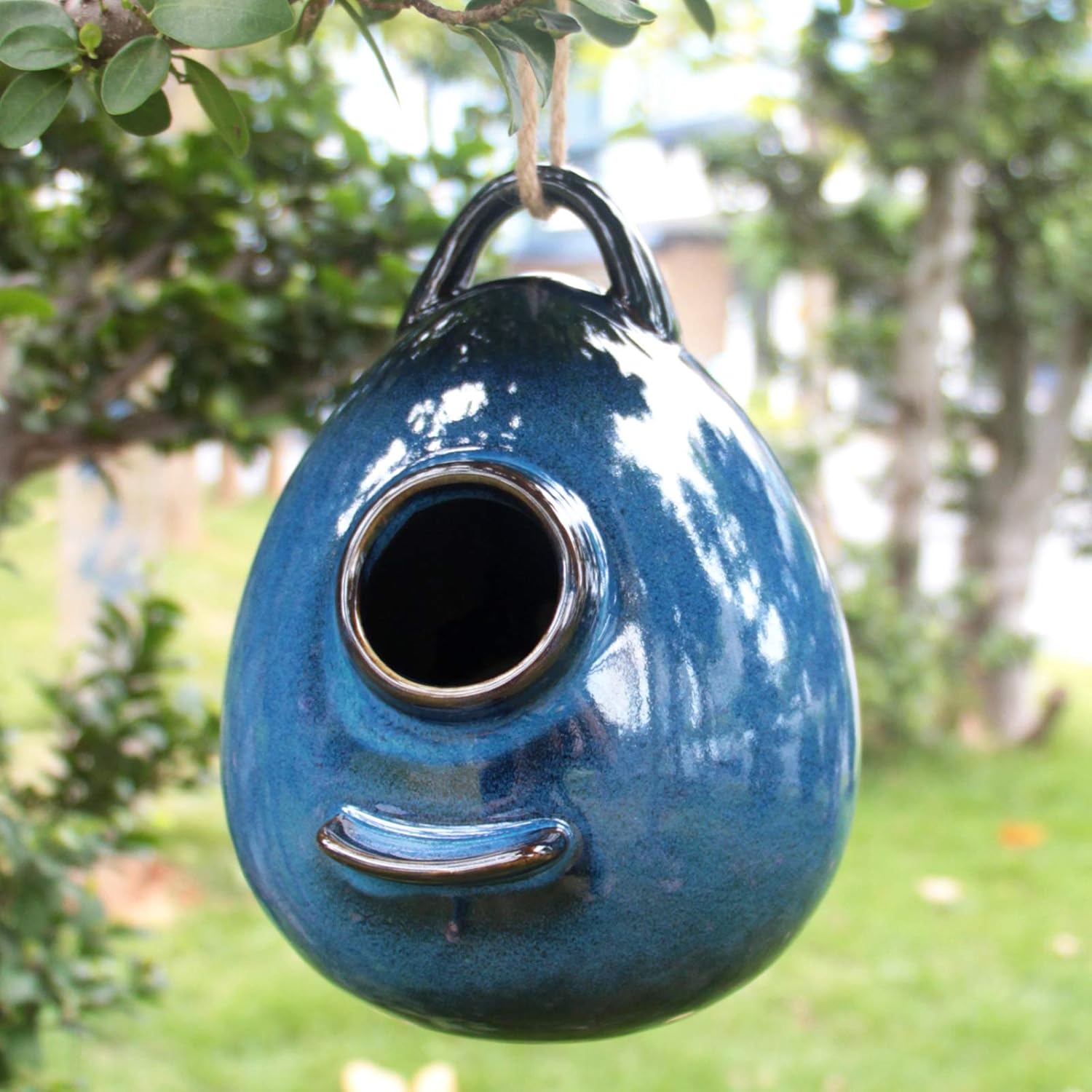 Kimdio Birdhouse Ceramic Hanging Birdhouses Bird Hut Hanging Outdoor Birdhouse for Wild Birds, Finch, Cardinal, and Bluebird - Blue
