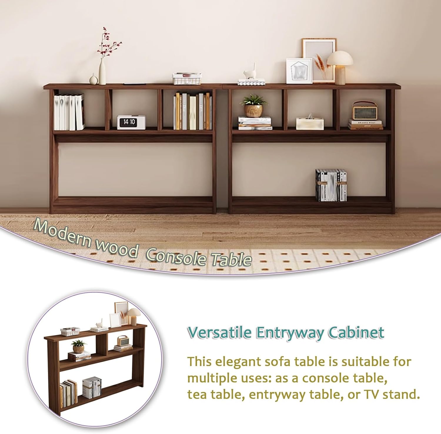 Sofa Tables Narrow Long Skinny Stand Behind Couch Console Wood Storage Shelf for Farmhouse Entryway Entrance Hallway Living Room(Brown,100 * 20 * 85cm)
