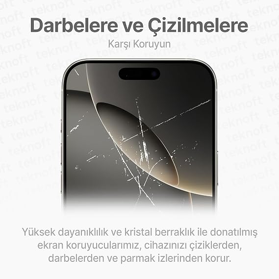 مجموعة أدوات سهلة التركيب لـ Teknoft iPhone 16 Pro حامي شاشة ممتاز مقطوع بالليزر ناعم غير قابل للكسر زجاج يوفر حماية كاملة معززة إضافية لا تترك الغبار تحت الزجاج أبدًا عند التثبيت