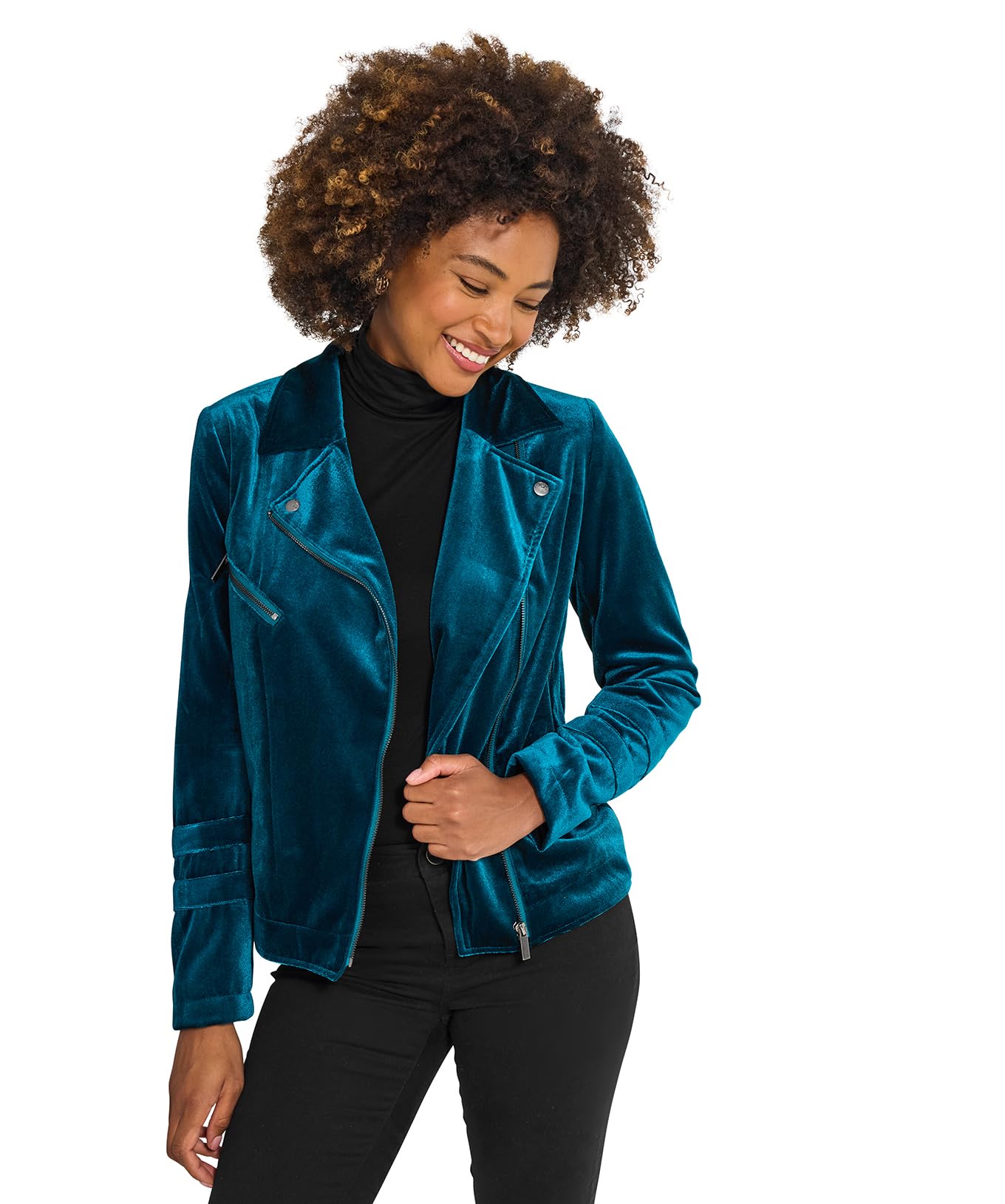 Joe Browns Women's Cropped Velour Biker Jacket, Green, 12