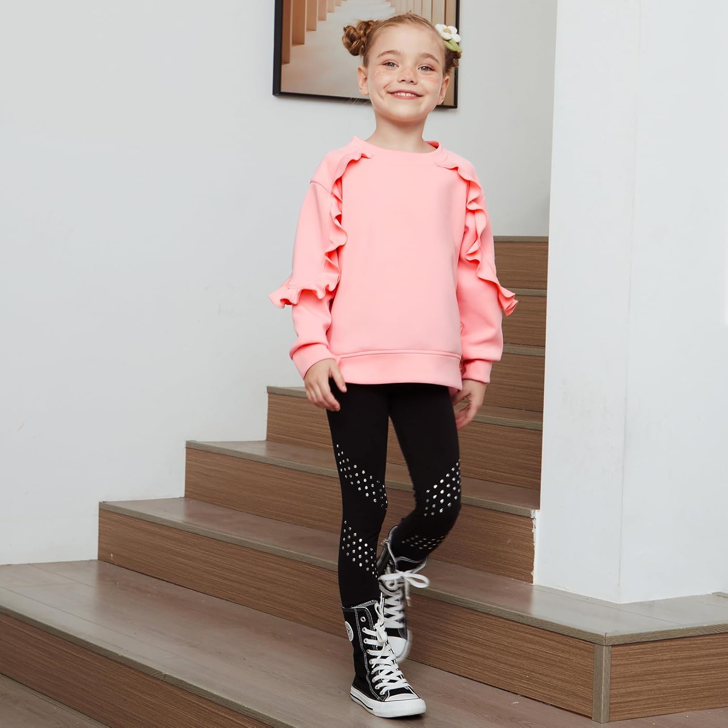 CHILDRENSTAR Girls Ruffles Sweatshirt Long Sleeve Crewneck Cute Pullover Tops Side Slit Fall Spring Clothes For Kids - Image 2
