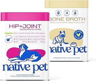 Native Pet Joint & Recovery Wellness Pack: Hip & Joint Supplement for Dogs - Supports Joints, Cartilage, Muscles & Anti-Inflammatory - 30 Scoops & Chicken Bone Broth Powder Dog Food Toppers- 48 Scoops