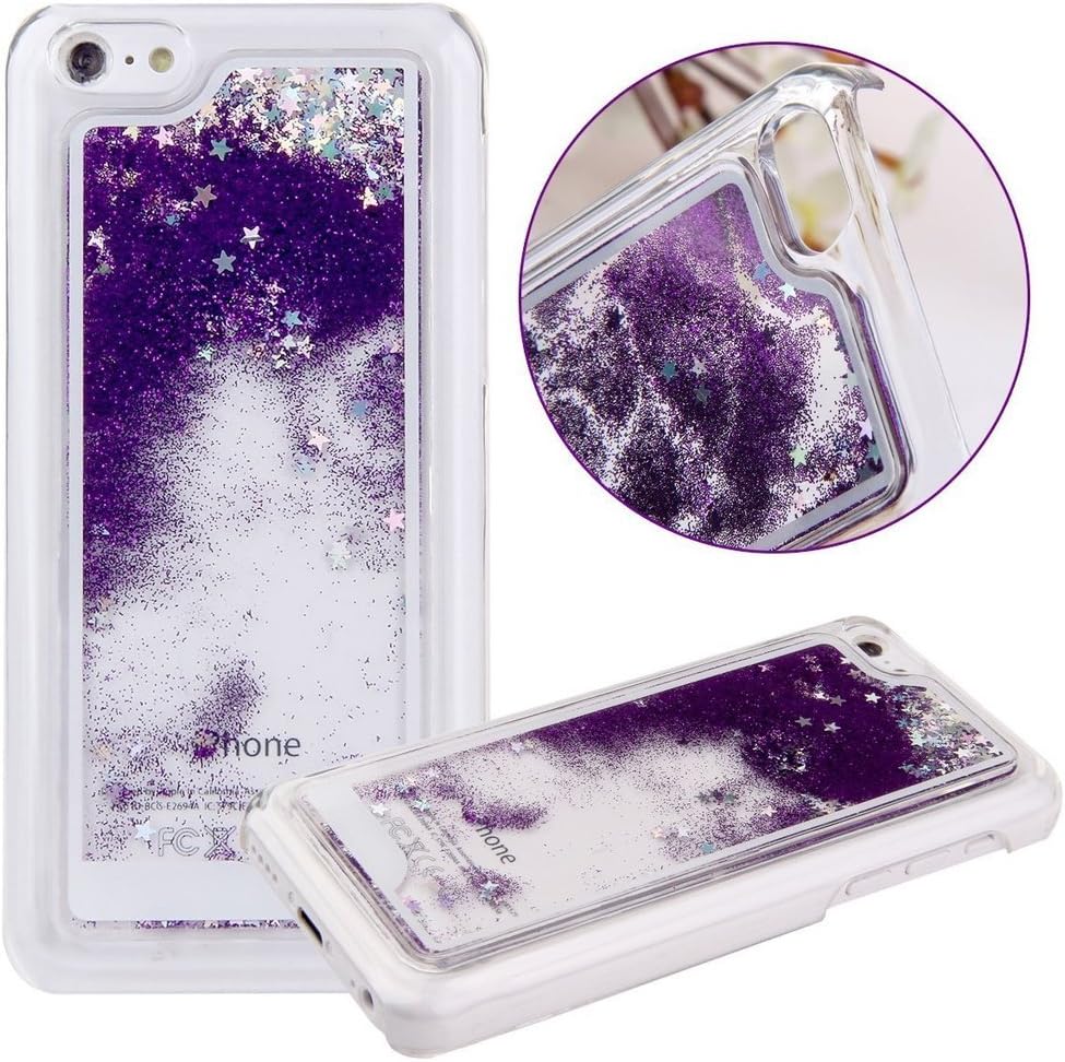 iPhone 5C Case ,5C Liquid Case , 5C Phone Case Clear , Appmax 3d Dynamic Sparkle Quicksand Shiny Stars Bling Glitter Case Hard PC For iPhone 5C -Purple